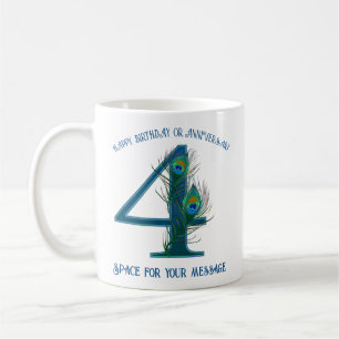 Caneca De Café Pena de Pavão Personalizável do 4º Aniversário