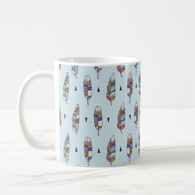 Caneca De Café Pena desenhada à mão. Boho sem costura  (Esquerda)