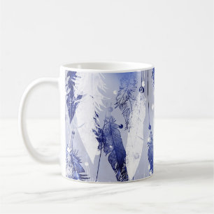 Caneca De Café Penas a enrolar: padrão azul-aquarela.