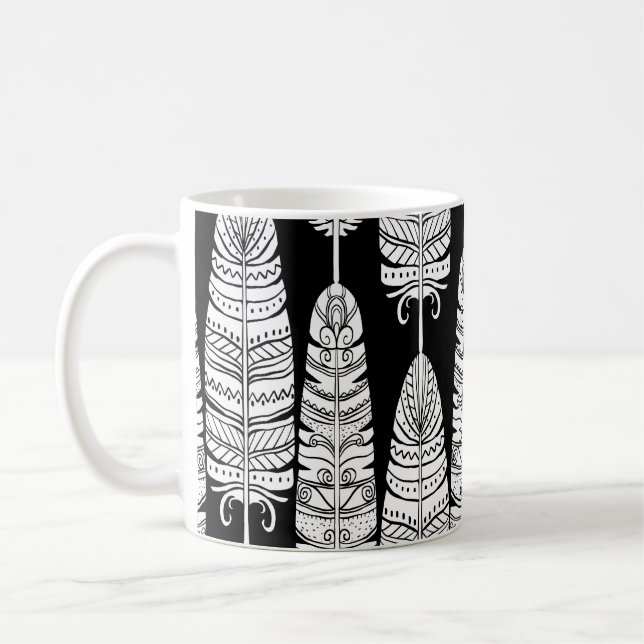 Caneca De Café Penas boho: padrão preto e branco (Esquerda)