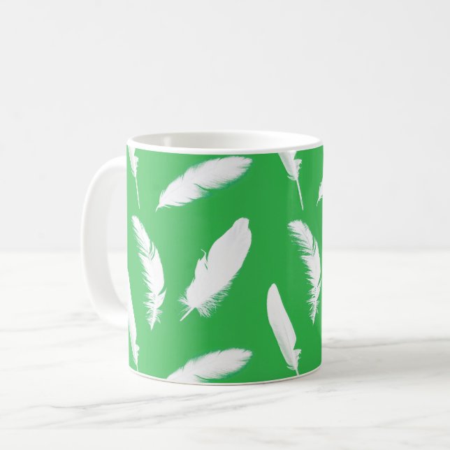 Caneca De Café Penas brancas em verde claro de jade (Frente Esquerda)