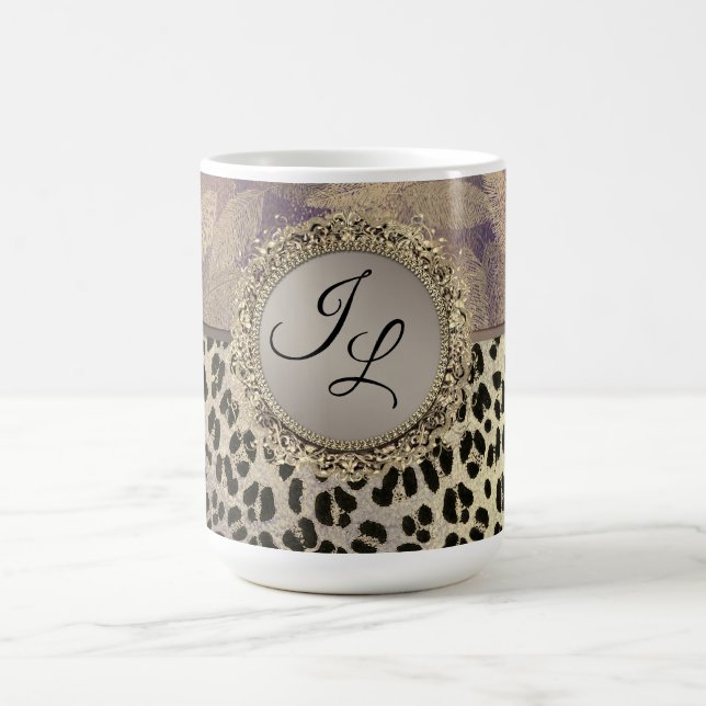 Caneca De Café Penas Chic com Monograma de Impressão Leopardo (Centro)