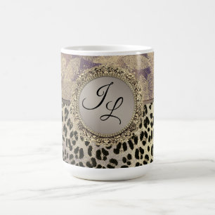 Caneca De Café Penas Chic com Monograma de Impressão Leopardo