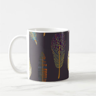Caneca De Café Penas Coloridas de Pássaros Padrão de Aquarela