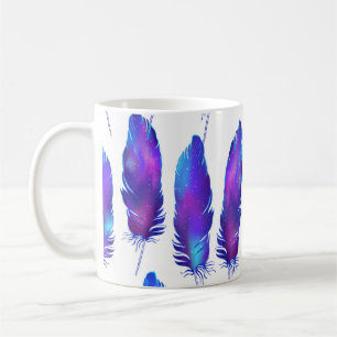 Caneca De Café Penas com textura espacial, padrão mágico.