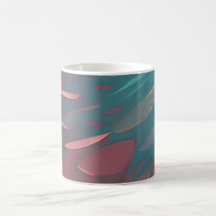Caneca De Café Penas cor-de-rosa e azul-turquesa abstratas