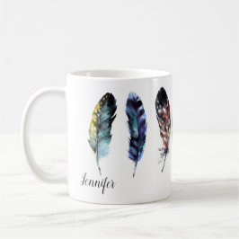 Caneca De Café Penas de Aquarela de Estilo Boho Personalizadas