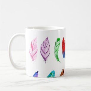 Caneca De Café Penas de Aquarela: Linda Coleção Vintage.
