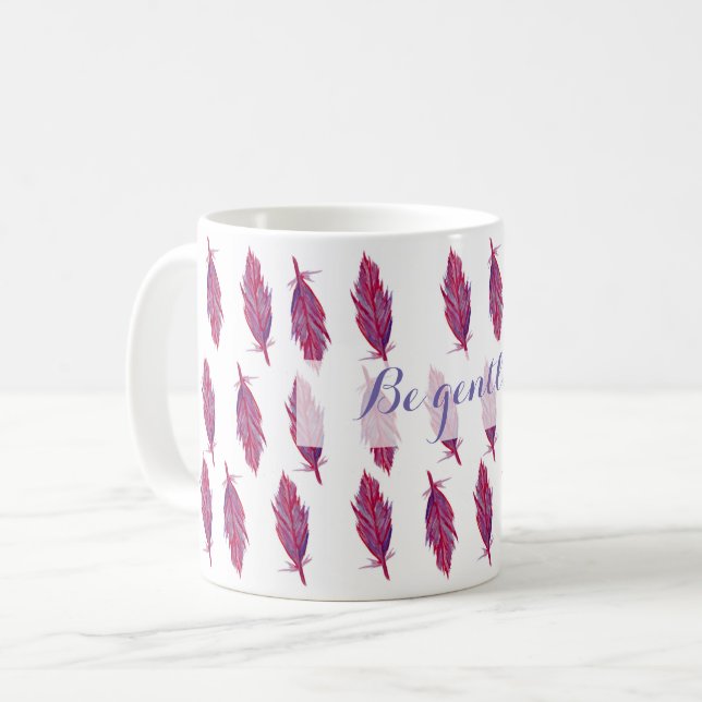 Caneca De Café Penas de Aquarela Rosa Penas Brancas Clássicas (Frente Esquerda)