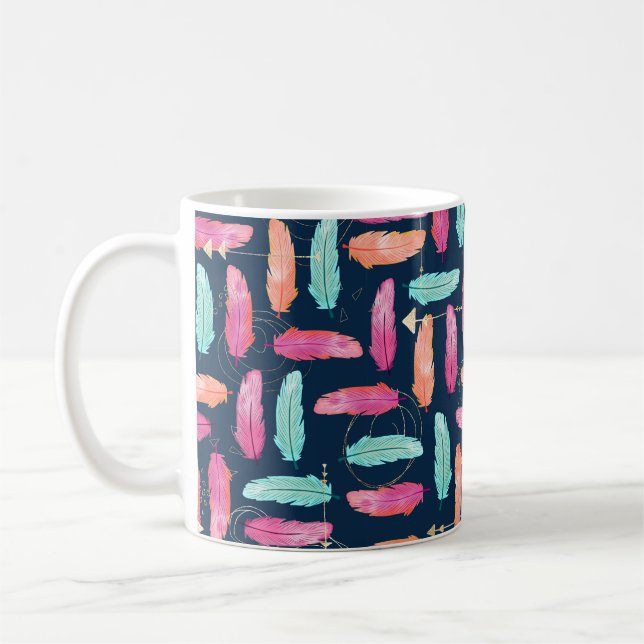 Caneca De Café Penas de aquarelas com padrão de fea sem descontin (Esquerda)