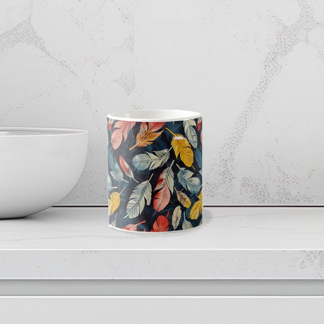 Caneca De Café Penas de Arte Nouveau Estilizada (Boho Feathers coffee mug)