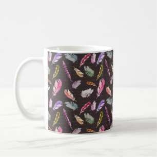 Caneca De Café Penas de aves e anotação manuscrita. Mar de aqua