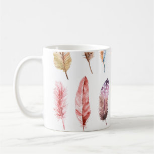 Caneca De Café Penas de Boho Vibrantes: Ilustração de Aquarela