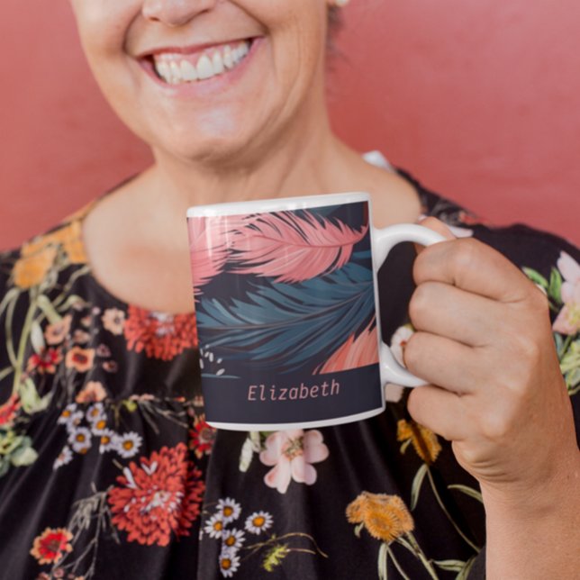 Caneca De Café Penas de Flamingo Rosa Penas Tropicais (Pink Flamingo Feathers Tropical Themed Pattern Coffee Mug from Ricaso
Add your own name. Personalize)