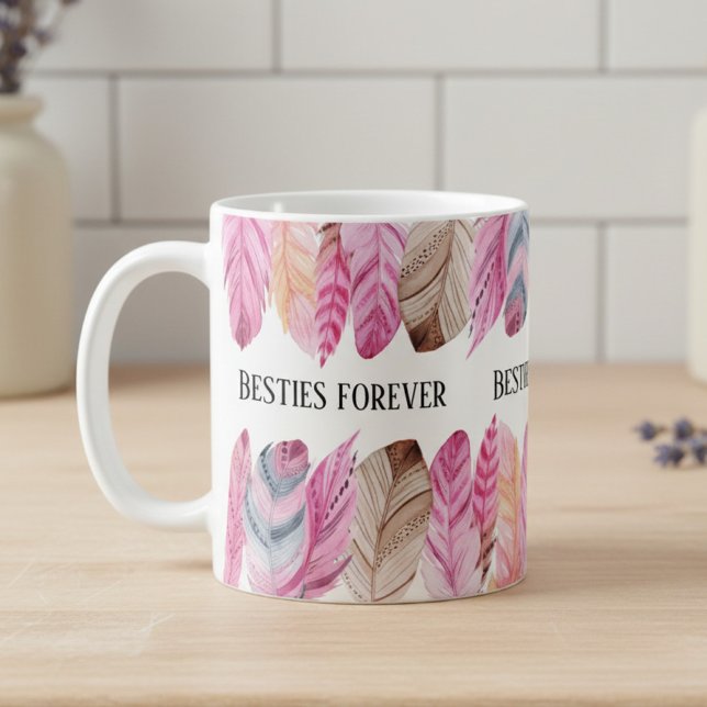 Caneca De Café Penas De Mug Para Sempre (personalized mug with pink feathers)