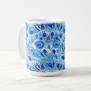 Caneca De Café Penas de Pavão Branco Azul