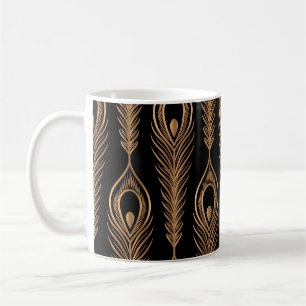 Caneca De Café Penas de Pavão, Padrão Oriental de Luxo.