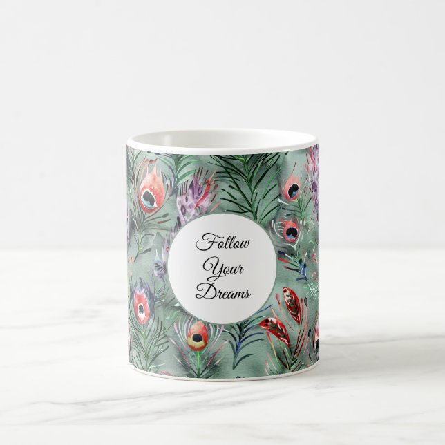 Caneca De Café Penas de Pavão Verde Vermelho   (Centro)
