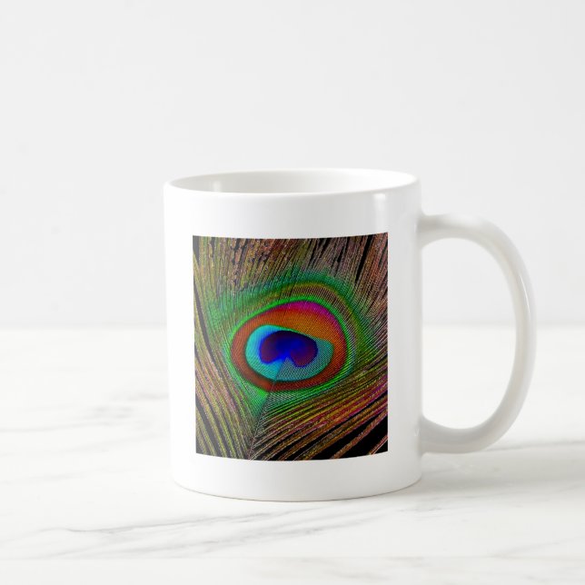Caneca De Café Penas de Peacock de Cobre Vibrantes (Direita)