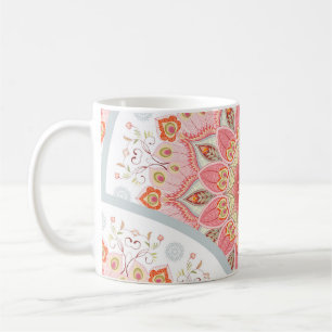 Caneca De Café Penas de Peacock, Ornamento Floral Redondo.