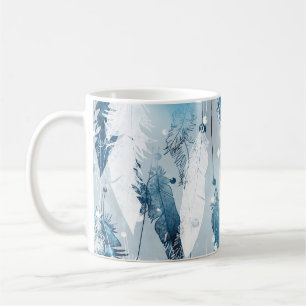 Caneca De Café Penas de queda: Blue Watercolor