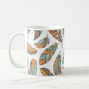 Caneca De Café Penas Decorativas: Arte Vintage Desenhada À Mão