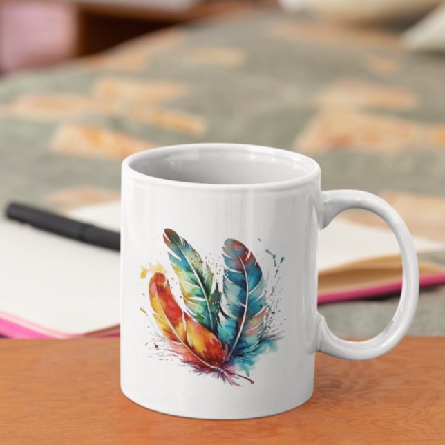 Caneca De Café Penas Espirituosas: Arte Por Aquarela Vibrante (Criador carregado)