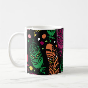 Caneca De Café Penas étnicas sem aparência, padrão vibrante.