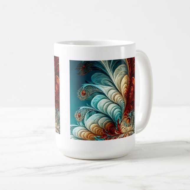 Caneca De Café Penas Fractais Clássicas Mug, 15 oz (Frente Esquerda)