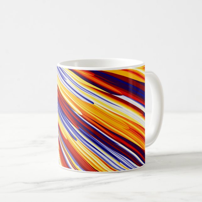 Caneca De Café Penas Geométricas de Abstrato Amarelo Azul (Frente Esquerda)