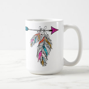 Caneca De Café penas ornamentais penduradas em boho