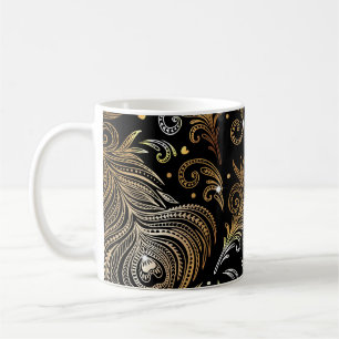 Caneca De Café Penas Peacock: Desenho Artístico À Mão Livre.