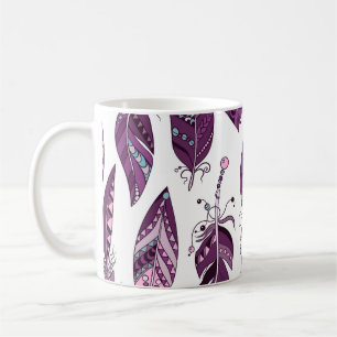 Caneca De Café Penas Púrpuras: Vintage Ornamental Sem Costura.