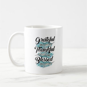 Caneca De Café penas teal grato pílula abençoada graças