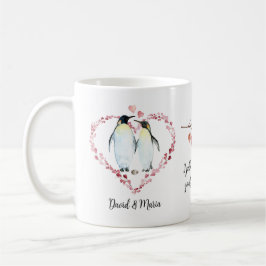 Caneca De Café Penguin Casal Love Hearts Wreath