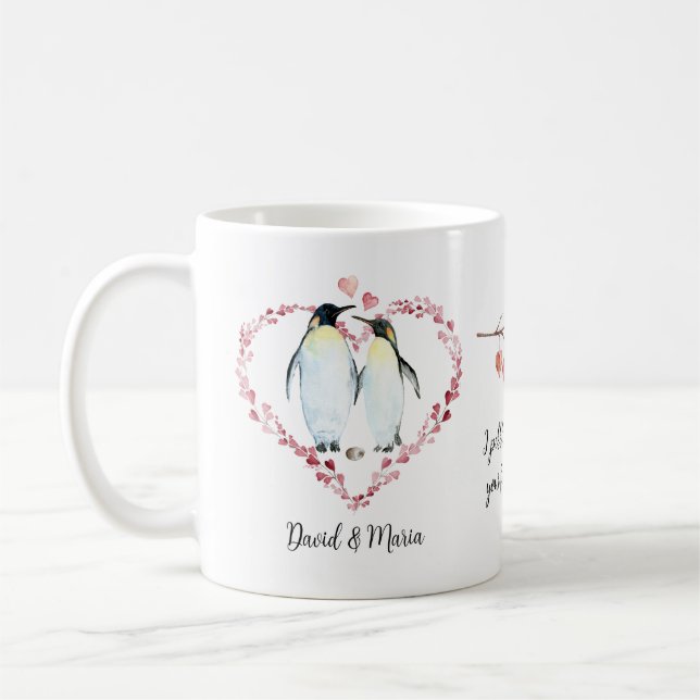 Caneca De Café Penguin Casal Love Hearts Wreath (Esquerda)