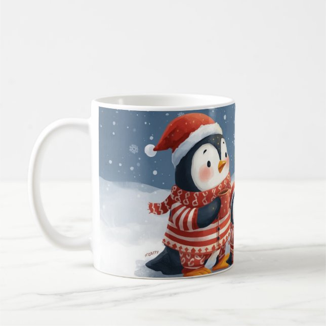 Caneca De Café  “Penguin Christmas Magic” Cute Christmas Penguin (Esquerda)