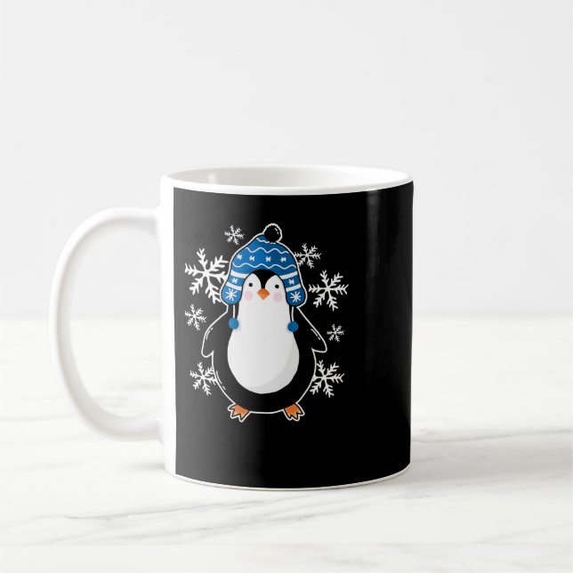 Caneca De Café Penguin Cute penguin winter snowflakes 2 (Esquerda)