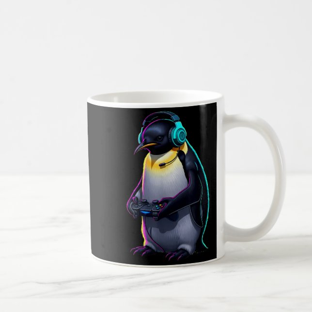 Caneca De Café Penguin Gaming Animal Video Games Funny Penguin  (Direita)