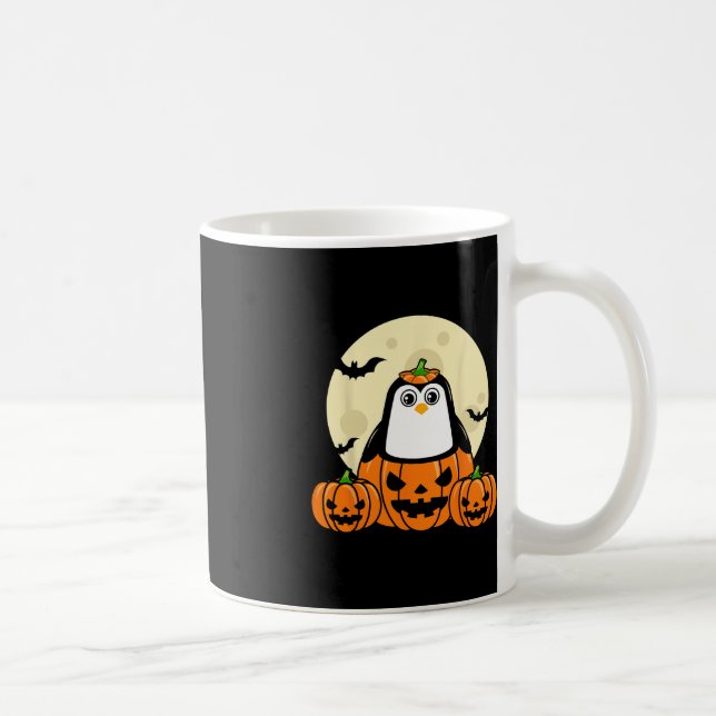 Caneca De Café Penguin Pumpkin Moon Bats Costume Fácil Hallow (Direita)