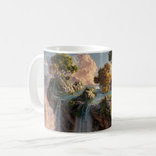 Caneca De Café Penhascos Surreais Flutuantes Com Cachoeiras