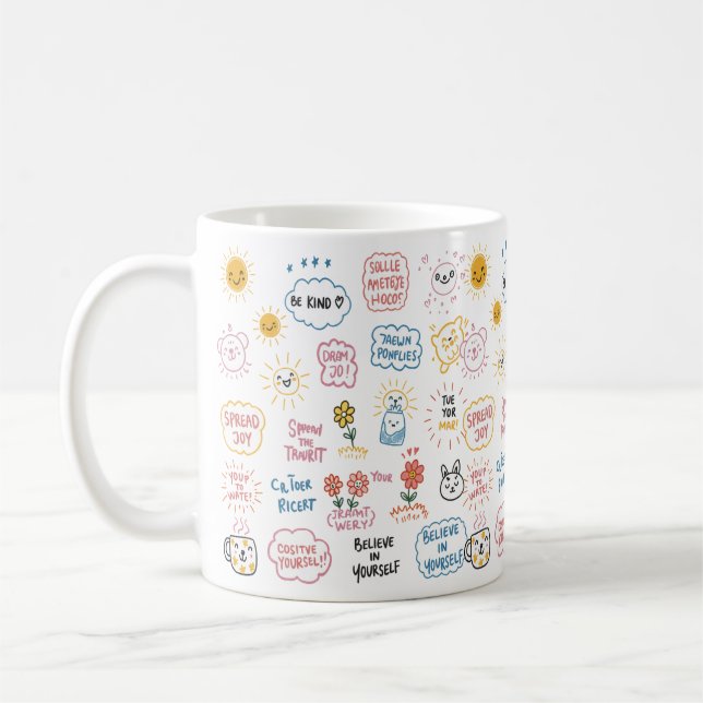 Caneca De Café Pensamentos de Doodle: Impressões que falam volume (Esquerda)