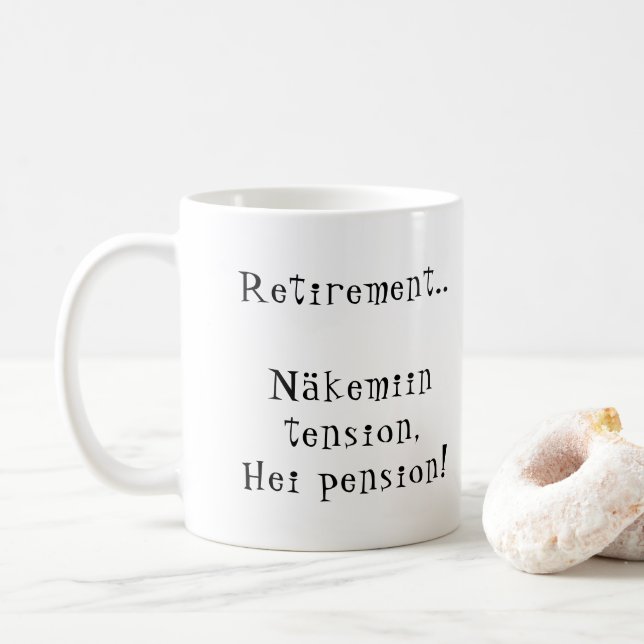 Caneca De Café Pensão Näkemiin de aposentadoria. Finlandês (Com Donut)