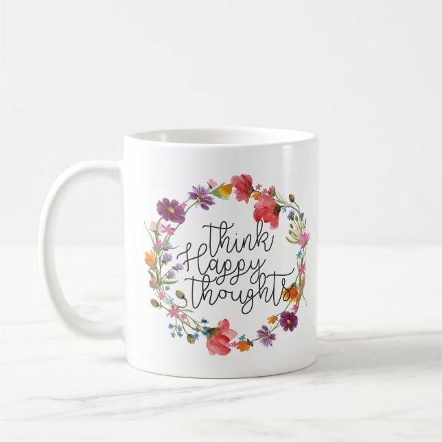 Caneca De Café Pensar Feliz Pensamentos Felicidade Citação Inspir (Esquerda)