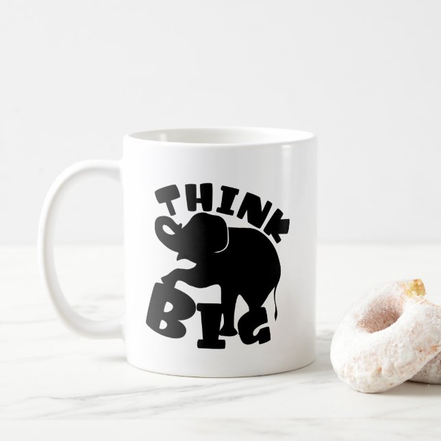 Caneca De Café Pense grande - Elefante - Grande dia - Grande cane (Com Donut)