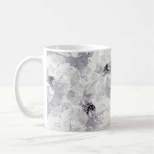 Caneca De Café Peões, cinzas e flores brancas, florais e brancas