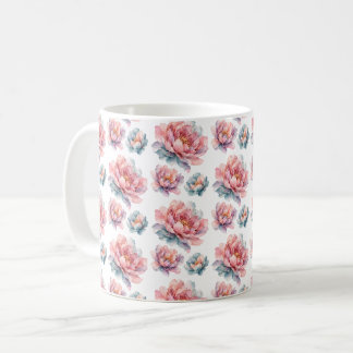 Caneca De Café Peônia Floral em Aquarela