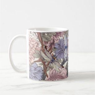Caneca De Café Peônia Libélula Rosa Lilás Claro Floral Francês