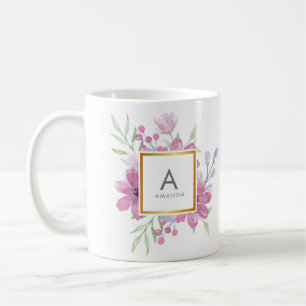 Caneca De Café Peônia NA MODA feminino da aguarela e monograma