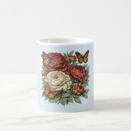 Caneca De Café Peônias & Borboletas – Dia das Mães Elegante